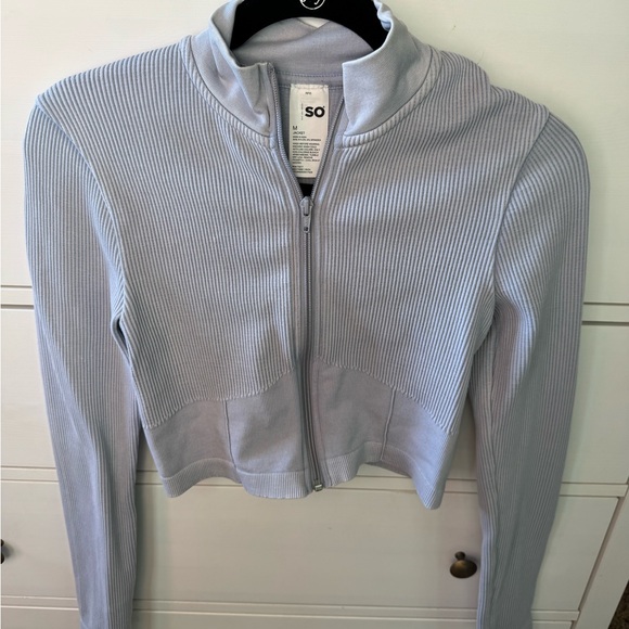 Light Blue Ribbed Zip-Up Jacket - Picture 5 of 7